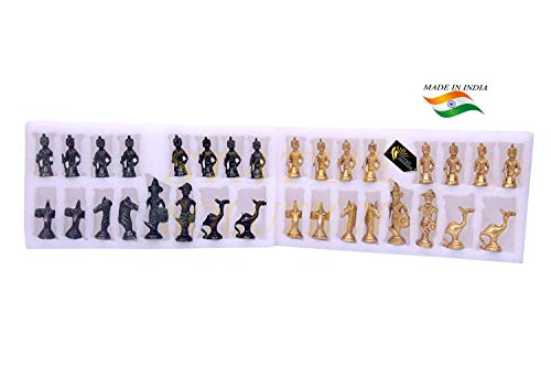 Image of Statue Solution Brass Chess Figure Set Best for Decorative and Gifting Purpose ( Black & Yellow ) Antique