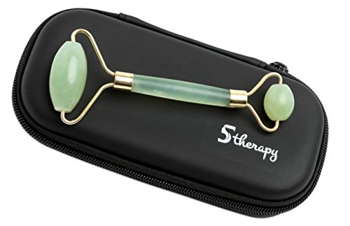 Jade Roller for Face Real Jade - Jade Facial Massager Roller Real Jade Stone - Facial Jade Roller Massager - Luxurious Faux Leather Case - by 5therapy