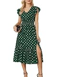 GRACE KARIN 2026 Womens Summer Dresses V Neck Ruffle Sleeve Floral Boho Beach A-Line Dress Dark Green-Gold Dots Medium