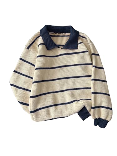 Floerns Women's Striped Preppy Sweaters Long Sleeve Collared Knit Lightweight Pullovers