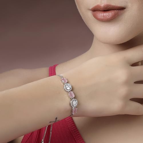 Image of ZENEME Rhodium Plated Brass Crystal Stylish Silver Plated American Diamond Melodic Opulence Bracelets For Women & Gifts For Girls Jewellery