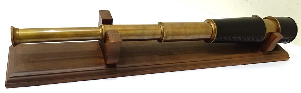 Cannocchiale vintage, marrone antico, lunghezza 45,7 cm, fatto a mano, da collezione, con base in legno