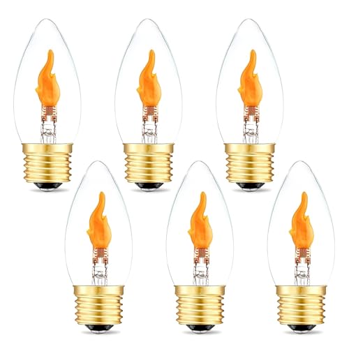 Sunaiony Flickering Light Bulbs E26 Base LED Fire Effect Flicker Flame, LED Flame Bulb for Home Decoration, 6 Pack (1 Mode)