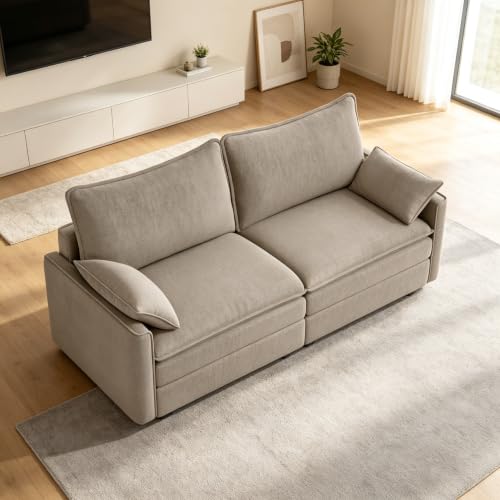 Image of Vesgantti 74 inch Deep Seat Loveseat Sofa, Small Cloud Couch Sectional, Brown