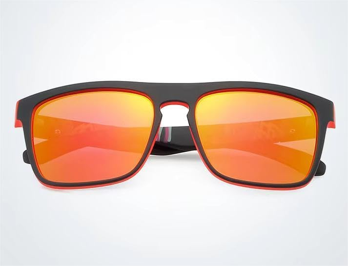 Image of POLARIZED UV400 Wayfarer Square Mirrored Sunglasses for Men Stylish | Rubber Coarted Frame | Metal Hinges | Casual & Sports UV Protected Anti Glare Branded Goggles for Man | Medium