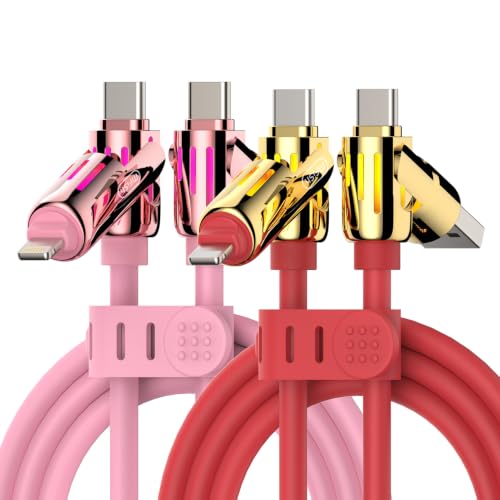 Image of MFish 2-Pack 240W 4-in-1 Multi Charging Cable, Pink+Red, 6.6FT
