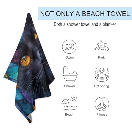Serviette de plage anti-sable chat style vitrail de qualité