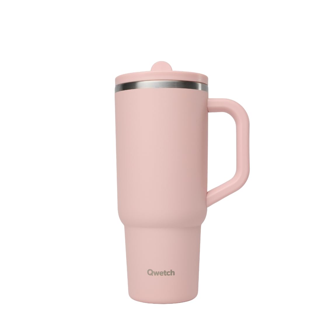 QWETCH - Kubek termiczny Travel Cup - Recykling stali nierdzewnej Pastelowy Różowy - Kubek termiczny Tumbler Termos Z klapką wodoodporny, uchwyt, stojak na kubek, biuro, sport, kubek podróżny, kubek