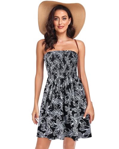 Image of Summer Dress for Women Beach Boho Strapless Cover Ups Off Shoulder Floral Sundresses