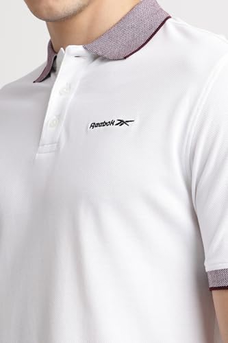 Image of Reebok Men's Jacquard Collar Polo T-Shirt, Smart Casual Regular Fit Polo Tee with Premium Detailing for Work and Weekend Wear