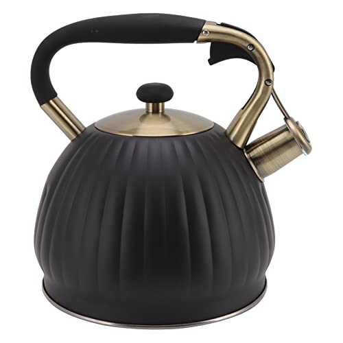 Lybunair 3.5L Whistling Tea Kettle, Pumpkin Shape Tea Pot, Stainless Steel Stovetop Teapot with Simple Touch Botton and Unique Handle for Home Kitchen
