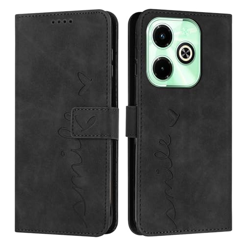 Étui portefeuille cuir Infinix Hot 40i antichoc noir rabat de protection fente carte