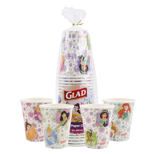 Glad Lot de 24 gobelets en carton pour enfants Princesses Disney 255 ml | Gobelets en carton pour...