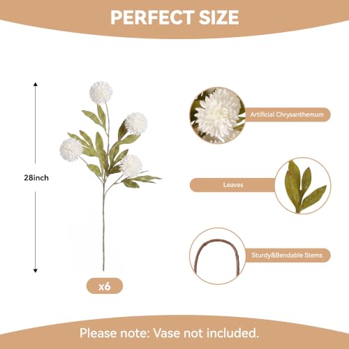 6 Stems Cream White Fake Mums Artificial Flowers  - image 3