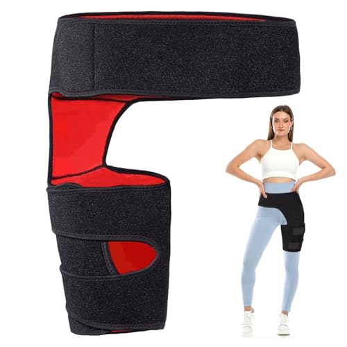 Hip Support for Men and Women 1PCS Hip Brace for Sciatica Pain Relief Thigh Support for Hip Pain (Black Red)