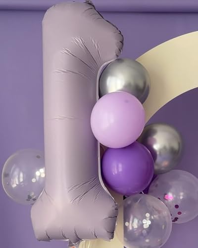 Image of 40 Inch Lilac 1 Balloon for First Birthday, 1st Number Balloons Birthday Decorations, Lavender One Giant Number 1 Balloon