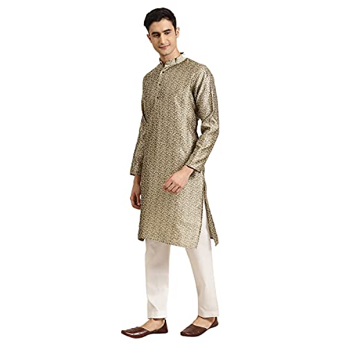 Image of SOJANYA (Since 1958, Men's Silk Blend Grey Kurta Pyjama & Silk Blend Jacket Combo