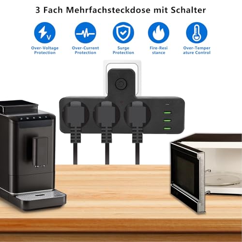 Extension de prise multiprise multifonctionnelle USB C pour bureau