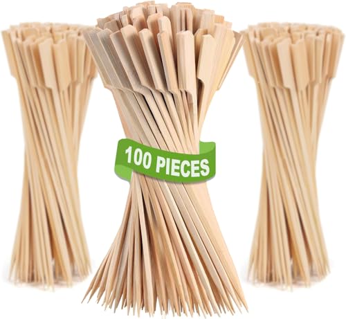 Pinchos de paleta de bambú de 10 pulgadas con mango de bandera para brochetas y barbacoas 2
