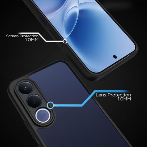 Image of RIGGEAR Shockproof Sleek Hybrid Armor Back Cover Case for Vivo V70 FE 5G (Smoke Black Matte PC + Black TPU Bumper)