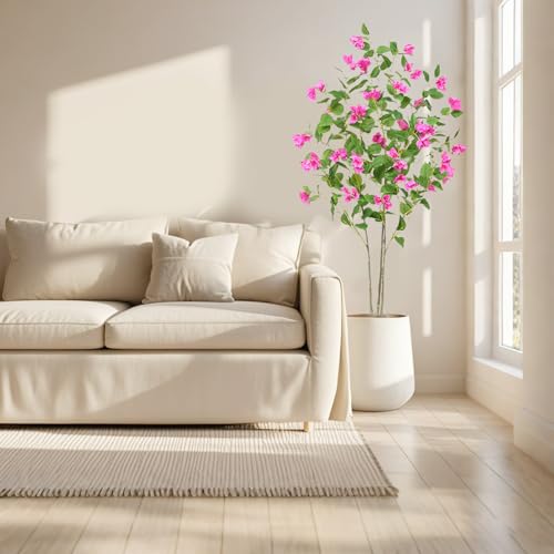 Garveehome 5FT Artificial Bougainvillea Tree, Simulation Flower with Real Touch Leaves Fake Potted Green Plant for Photography Studio Atmosphere Decor for Office Home Decor Housewarming Gift