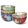 Ceramic Cereal Bowls Set of 6 Floral Design 6 inch–28oz for Cereal Salad Soup Dessert or Snacks Microwave Dishwasher Safe