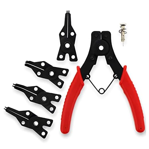 ABN Snap Ring Pliers Set – 5 Pc Interchangeable Jaw Head C Clip Pliers Set – Straight, 45, and 90 Degree Angled Jaws