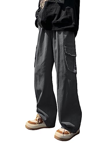 WDIRARA Men's Drawstring Waist Cargo Pants Oversized Casual Streetwear Trousers with Pocket