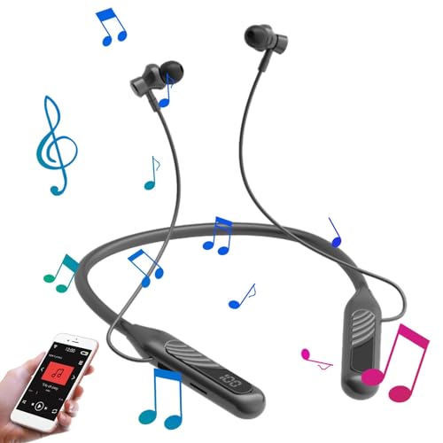 Auriculares deportivos con banda para el cuello, cancelación de ruido, inalámbricos, para entrenamientos, con micrófono y reducción de ruido, pantalla digital para el lugar de trabajo