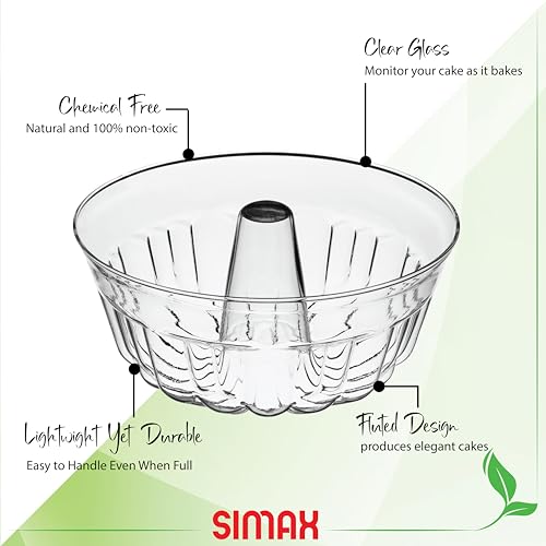 Image of SIMAX Clear Glass Fluted Bundt Cake Pan, Heat, Cold, and Shock Proof, 2.1 Quart (8.4 Cups), Made in Europe, Great for Ring Cakes, Puddings, Desserts, Monkey Bread, and More, Dishwasher Safe
