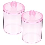 VANZACK Set di 2 barattoli trasparenti con coperchio e contenitore impermeabile antipolvere, in rosa traslucido, porta cotone compatto per organizzare il bagno e riporre cosmetici