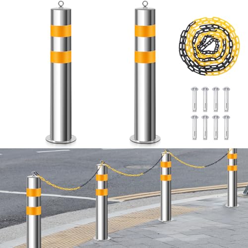 Image of Yaocom 2 Pcs Stainless 31.5''x4.5 inch Safety Bollard Post with 1 Barrier Chain