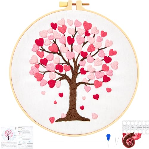 Image of Love Heart Tree Embroidery Kits for Beginners Adults, Valentine's Day Hand Embroidery Kits, Cross Stitch Kits for Adult Anniversary Valentine's Gift, Entire Set of Embroidery Supplies & Video Tutorial
