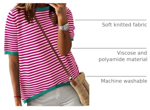 Image of Dokotoo Womens Tops 2026 Casual Summer Crewneck Short Sleeve Striped Color Block Knit High Low Trendy Pullover Sweaters