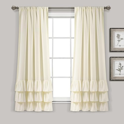 Lush Decor Allison Ruffle Light Filtering Window Curtain Panels Pair 40" W x 63" L Ivory - Coquette Curtains for Bedroom - Drapes - Ruffle Curtains Kids by Lush Decor - Used condition - US$15.31