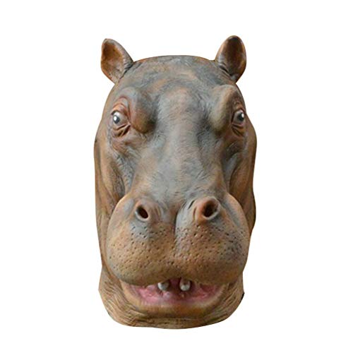 TIREOW_Halloween realistische Latex Nilpferd Kopf Maske Tier Masken Kostümzubehör Passt den Meisten Erwachsenen Männer Frauen für Mottopartys Halloween Bar