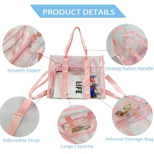 Clear Tote Bags Stadium Approved, Heavy Duty Travel Bags, Large Sports Shoulder Pack for Work,Competition3