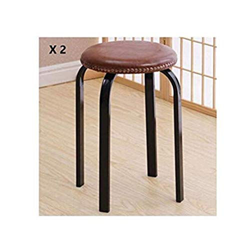 Wuzhengzhijia Portátil apilable Taburete, PU Mesa de Comedor heces, Hierro Forjado Redondas Sillas, Mobiliario Comercial, Pack de 2 (Size : Brown)