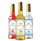 Syruvia Sugar-Free Pineapple, Strawberry & Coconut Syrup Variety Pack - 25.4oz - Perfect for Cocktails, Desserts, Italian Soda and More, Kosher and Gluten-Free.