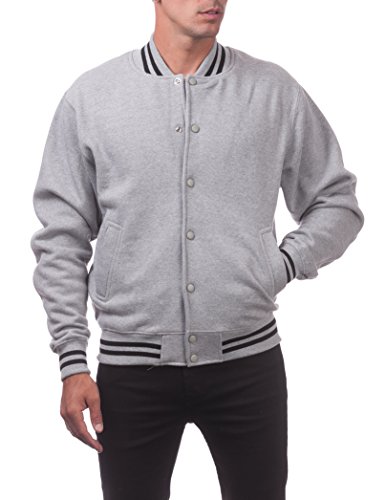Pro Club Men's Varsity Fleece Baseball Jacket, Heather Gray/Heather Gray, Small