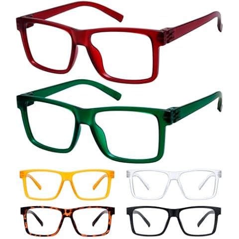 BFOCO Oversized Reading Glasses Metalless Screwless Spring Hinges for Men 6 Pack Readers +2.00 Cover