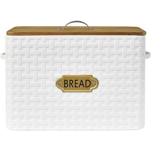 EMAX HOME Extra Large Space Saving Farmhouse Bread Box With Wood Lid - Vertical Breadbox Bread Storage Bin Holder for Kitchen Countertop, White by EMAX HOME - Used condition - Image 7