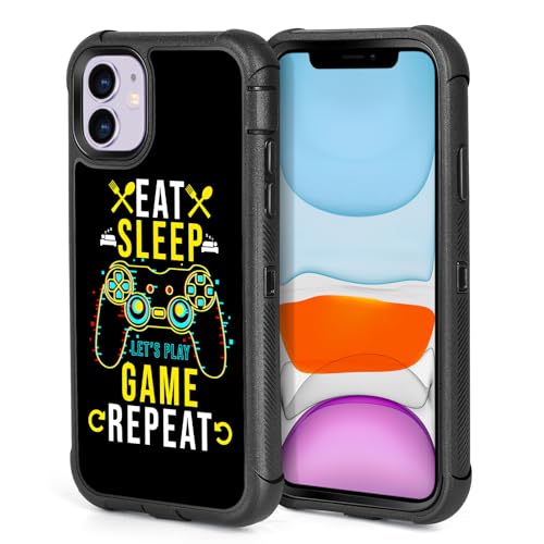 XWMHHP Compatible with iPhone 11 Case Cool Eat Sleep Game Repeat Design for Boys Kids Teens, 3-Layer Rugged Shockproof Anti-Slip Hard Bumper Silicone Rubber Heavy Duty Protection Cover