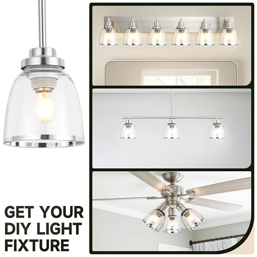 Image of Clear Glass Bell Shade with Silver Trim - 1.65 inch Fitter Opening - Replacement for Chandeliers, Wall Sconces, Vanity & Ceiling Lights - Classic Home Lighting Decor, 4 Pack