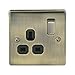 Price comparison product image BG Electrical nab21b Single Switched Power Socket with Black Inserts, Antique Brass, 13 Amp