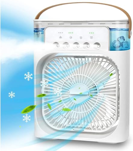 Image of Mini Cooler for Room Cooling AC Portable Mini Fan Artic Cooler with 7 Colors LED Light, 1 /2 /3 H Timer, 3 Wind Speeds and 3 Spray Modes for Office,Home,Dorm,Travel