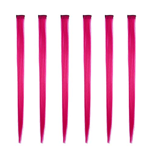 Gemily Colored Clip in Hair Extensions 24 inch Straight Long Highlight Hairpieces Cospaly Party Christmas Wigs Pieces for Women and Girls 6pcs (red)