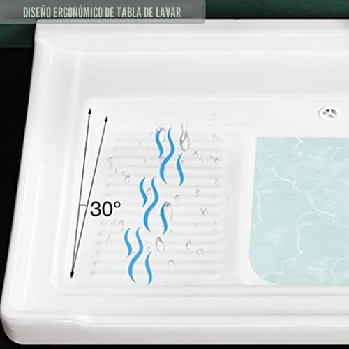 Fregadero grande rectangular de cerámica para balcón, lavabo semiempotrado con lavadero y grifo
