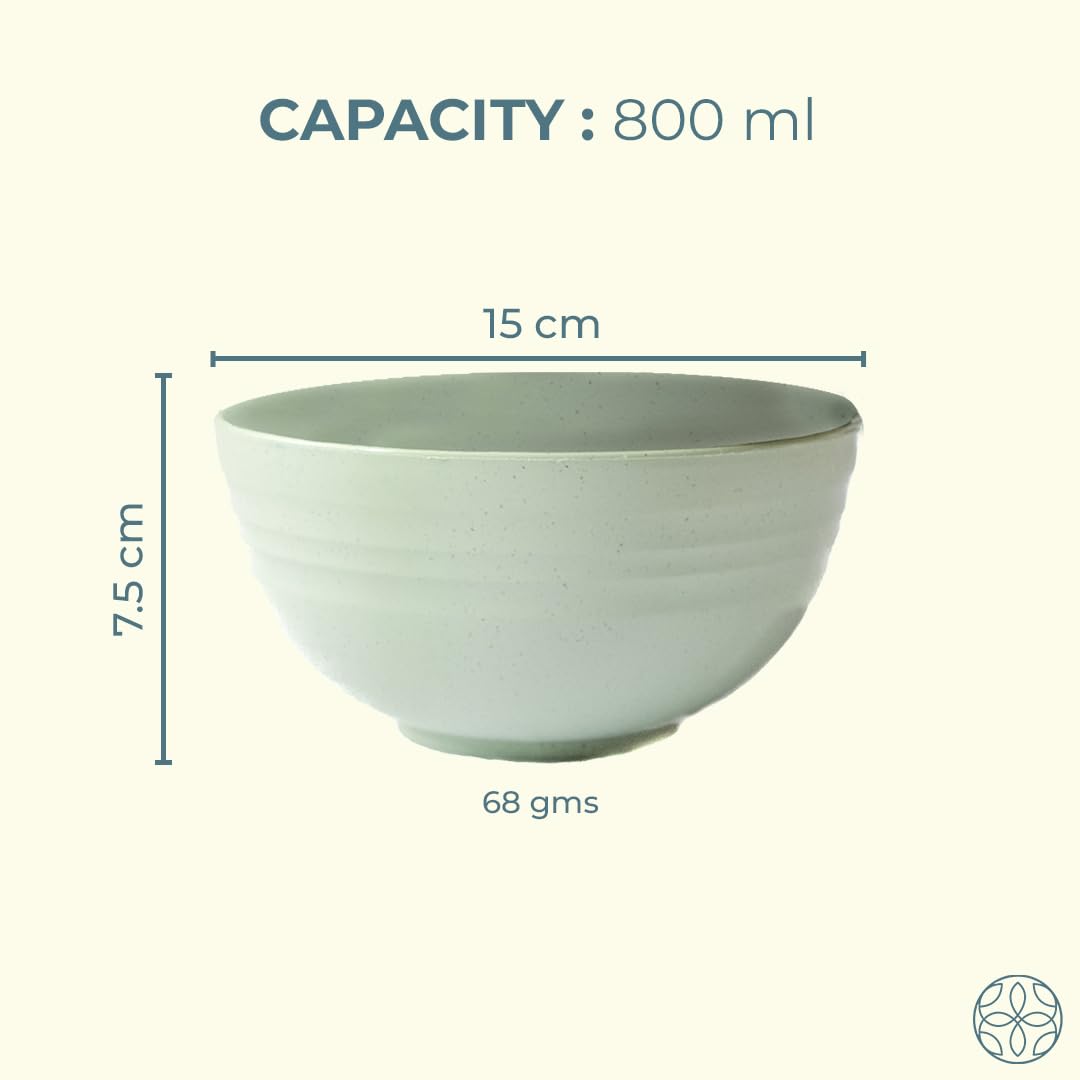 Irida Naturals Wheat Straw 6" Serving Bowl Set | Eco-Friendly, Lightweight & Unbreakable Microwave Safe Bowl Set | Bamboo Fiber Snacks Serving Bowls for Kids & Adults | 800 ml Pack 1, (Mint Green)