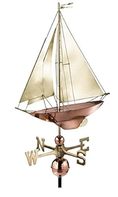 Good Directions Racing Sloop Weathervane, Pure Copper with Brass Sails (24 inch), Boat, Wind Vane